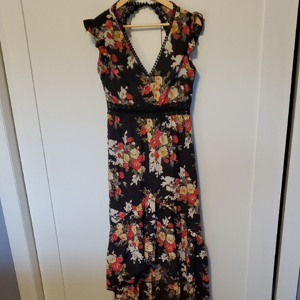 Ruffled Orange and Red High Low Sundress with Flutter Sleeves